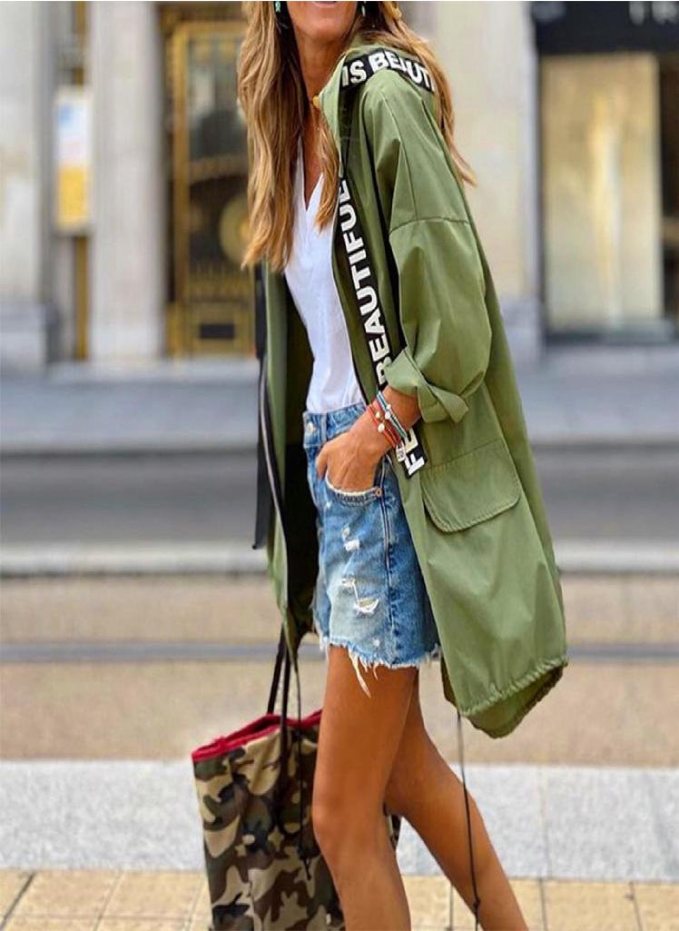 Eckek - Women's Solid Colour Loose Casual Temperament Hooded Mackintosh Cloth Windbreaker Jacket - Image 1