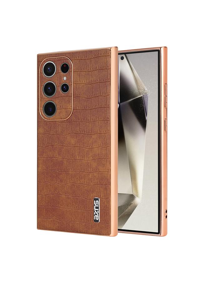 erorex Case For Samsung Galaxy S22 Ultra 5G Electroplated Frame Crocodile Texture Full Coverage Phone Case - Image 1