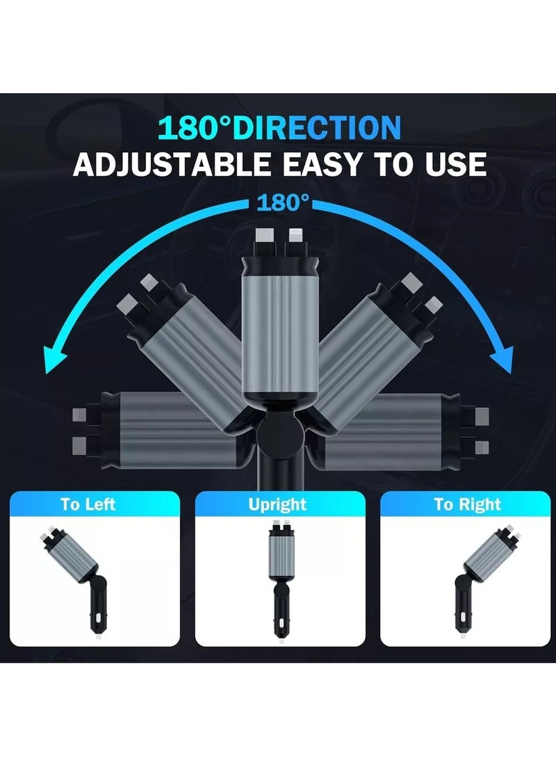 BlueFire 4-in-1 Retractable Fast Car Charger with Starry LED Light – 66W PD USB-C + Lightning + USB-A + USB-C Ports – Extendable Charging Cables for iPhone 16/15/14/13, Android Galaxy S25/S24/S23, iPad, MacBook, Pixel, Tablets – Multi-Port Car Phone Charger with Star Projector, Overcharge Protection, 12V/24V Compatible – Car Charger for Multiple Devices with Adjustable Plug, Cable Organizer & Romantic Interior LED Light Effect - Image 5