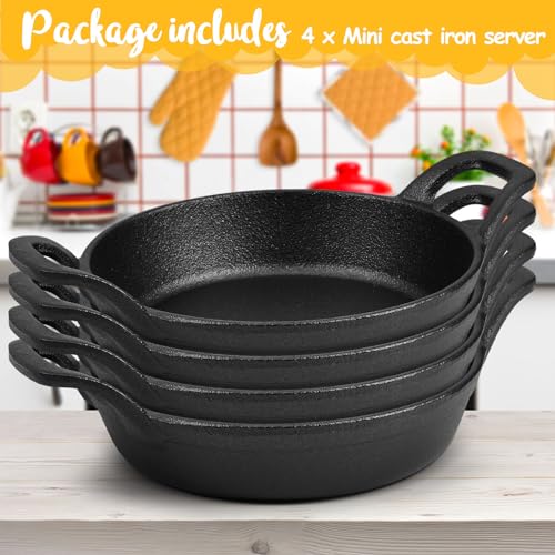 Ziliny Mini Cast Iron Skillets 6.3 x 6.3 x 1.5 Inch Cast Iron Pan Small Ramekin Set Black Casserole Dish Cookware Oven Safe Mini Skillets for Kitchen Indoor Outdoor Picnic (4 Pack) - Image 3