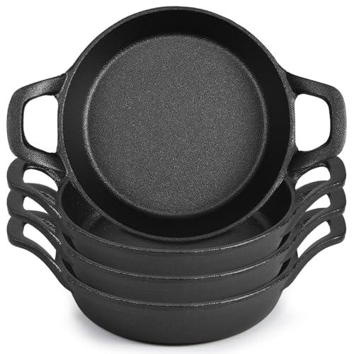 Ziliny Mini Cast Iron Skillets 6.3 x 6.3 x 1.5 Inch Cast Iron Pan Small Ramekin Set Black Casserole Dish Cookware Oven Safe Mini Skillets for Kitchen Indoor Outdoor Picnic (4 Pack) - Image 1