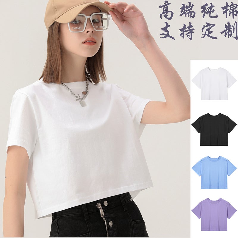 Unique Design Pure Cotton Cropped T-Shirt Ins Street Dance Trendy Brand Short-Sleeve Graphic Tee - Image 4