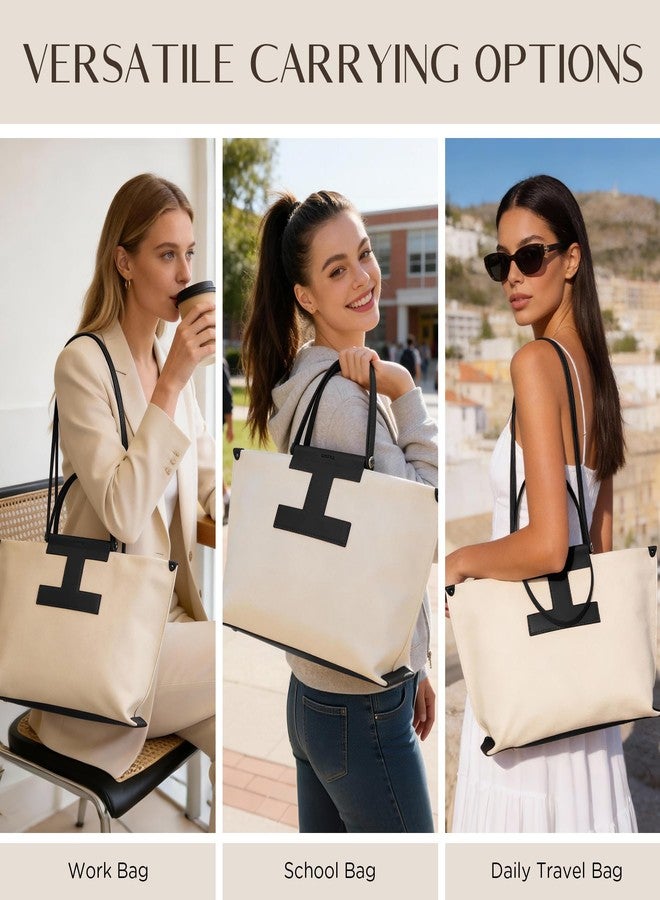 CHUNLI Laptop Tote for Women 15.6 Inch - Professional Work Bag & Structured Business Briefcase, Lightweight Canvas-Look Leather Computer Bag for Office, Teacher - Image 2