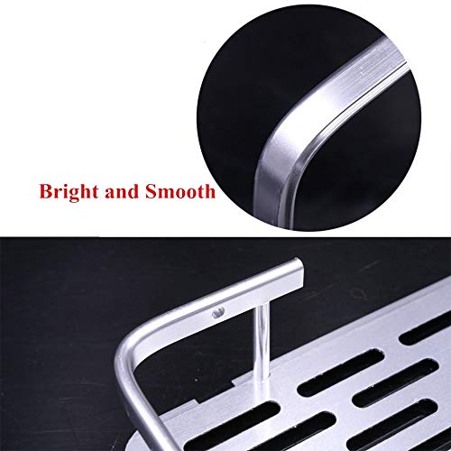 Tagve Adhesive Bathroom ShelvesAluminium 2 Tier Shower Shelf Caddy Storage Organizer Wall Mounted Shelf Basket Shower Caddy Rack with 2 Hanging Hooks Silver - Image 5