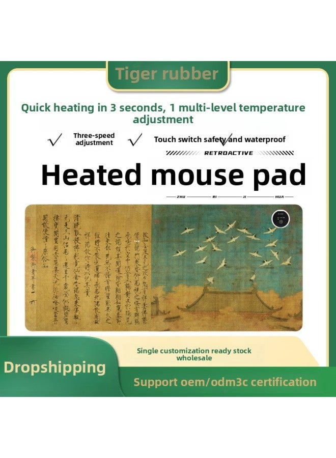 Antique Calligraphy Heating Mouse Pad Oversized Heating Warm Table Mat Waterproof Office Computer Leather Pad Wholesale-Color:330*800mm-Pattern:Style 19 - Image 2