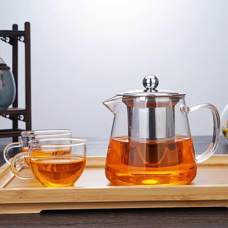 NVRA Premium 450ML Glass Tea Pot with Stainless Steel Infuser || Large Capacity Transparent Tea Kettle with Lid & Handle || Great for Loose Leaf Tea, Blooming Tea, Tea Bags & Fruit Infused - Image 2