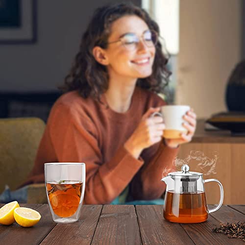 NVRA Premium 450ML Glass Tea Pot with Stainless Steel Infuser || Large Capacity Transparent Tea Kettle with Lid & Handle || Great for Loose Leaf Tea, Blooming Tea, Tea Bags & Fruit Infused - Image 4