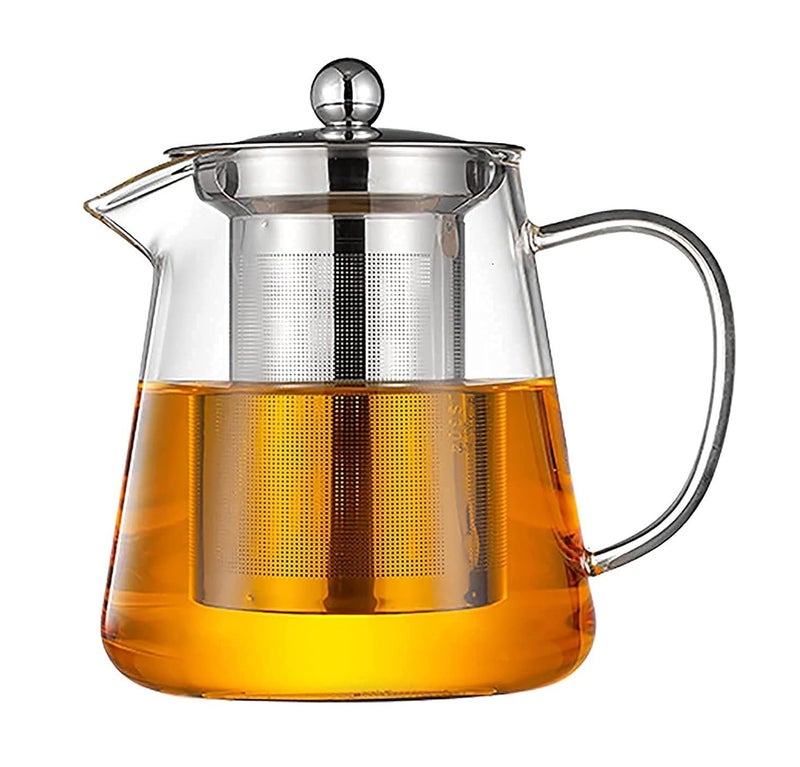 NVRA Premium 450ML Glass Tea Pot with Stainless Steel Infuser || Large Capacity Transparent Tea Kettle with Lid & Handle || Great for Loose Leaf Tea, Blooming Tea, Tea Bags & Fruit Infused - Image 1