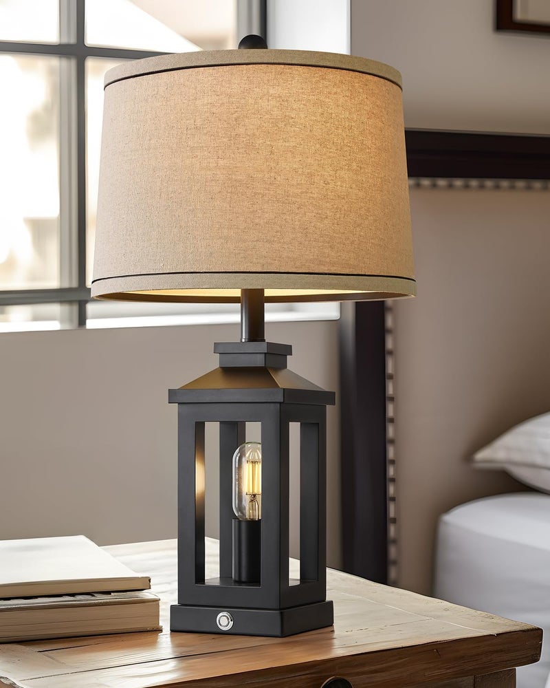 G-SAFAVA 23.75" Retro Farmhouse Black Table Lamp for Living Room Bedroom Nightstand Single Pack Touch Control Bedside Nightlight Vintage Modern Lamp with USB C+A Ports and 2 Light Sources - Image 4