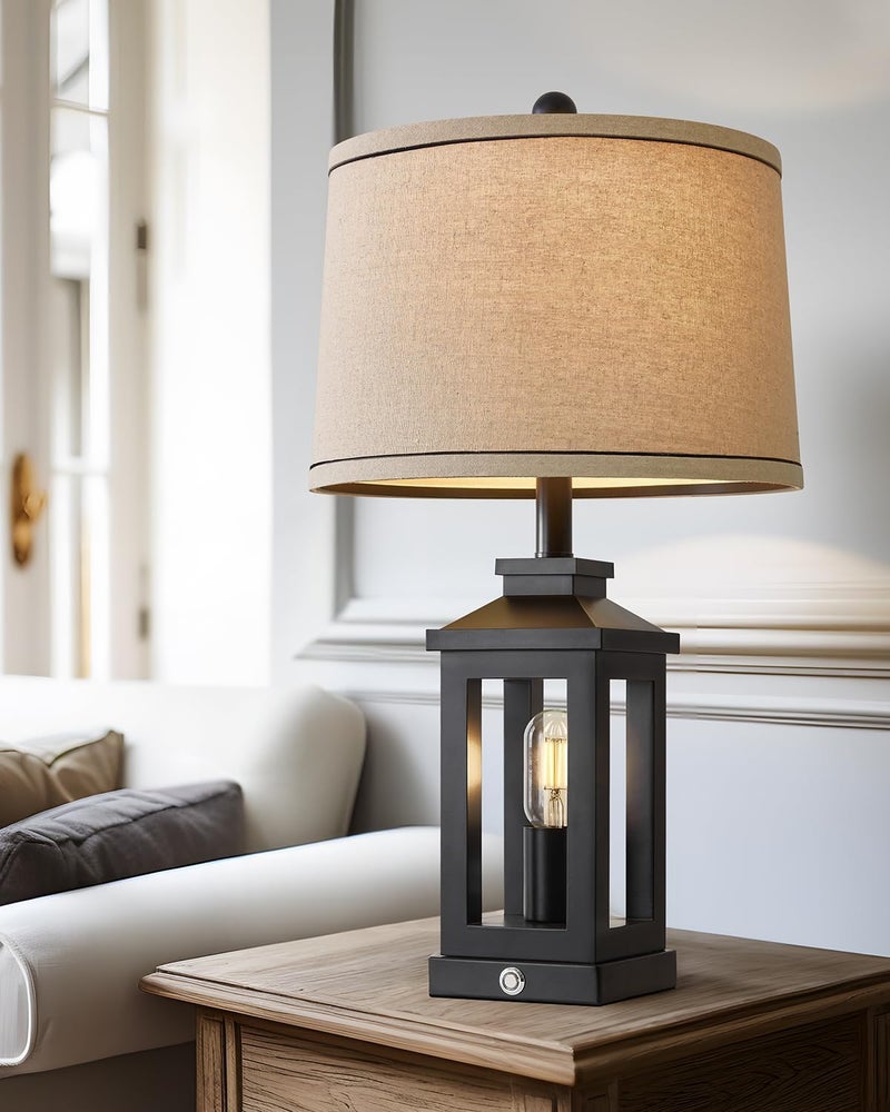 G-SAFAVA 23.75" Retro Farmhouse Black Table Lamp for Living Room Bedroom Nightstand Single Pack Touch Control Bedside Nightlight Vintage Modern Lamp with USB C+A Ports and 2 Light Sources - Image 3