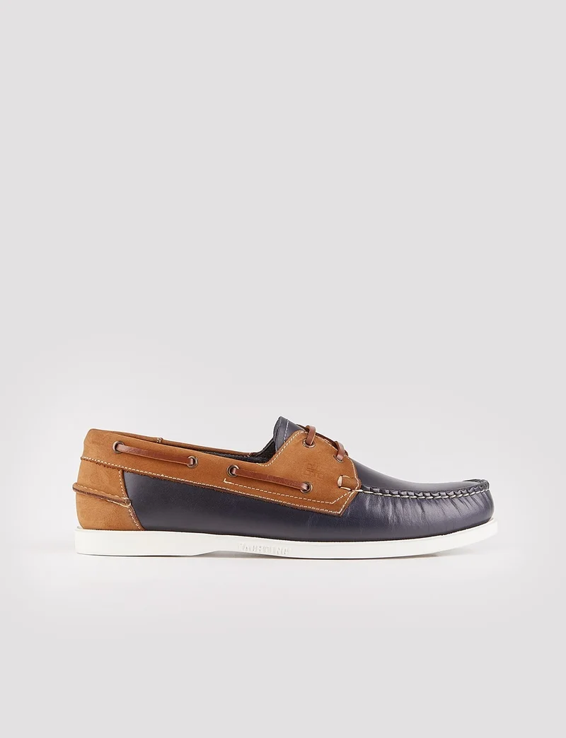 كاباني Leather Navy Blue Tan Men's Casual Shoes