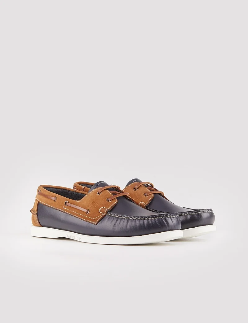 كاباني Leather Navy Blue Tan Men's Casual Shoes