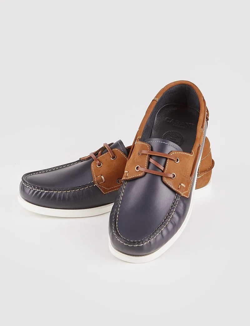 كاباني Leather Navy Blue Tan Men's Casual Shoes