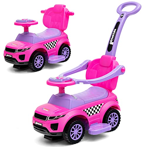 OLAKIDS 4 in 1 Ride on Push Car Toddlers Stroller Sliding Walking with Horn Music Lights Removable Guardrails and Handle Underneath Storage Baby FoottoFloor Walker Boys Girls Pink - Image 1