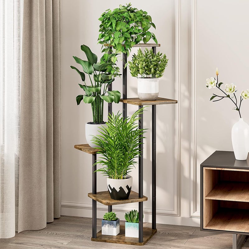 AZERPIAN حامل نباتات 5 طبقات داخلي رف زهور معدني لنباتات متعددة حامل زهور طويل للزاوية للفناء والحديقة وغرفة المعيشة والشرفة وغرفة النوم، أسود (5 طبقات - أسود) - Image 1