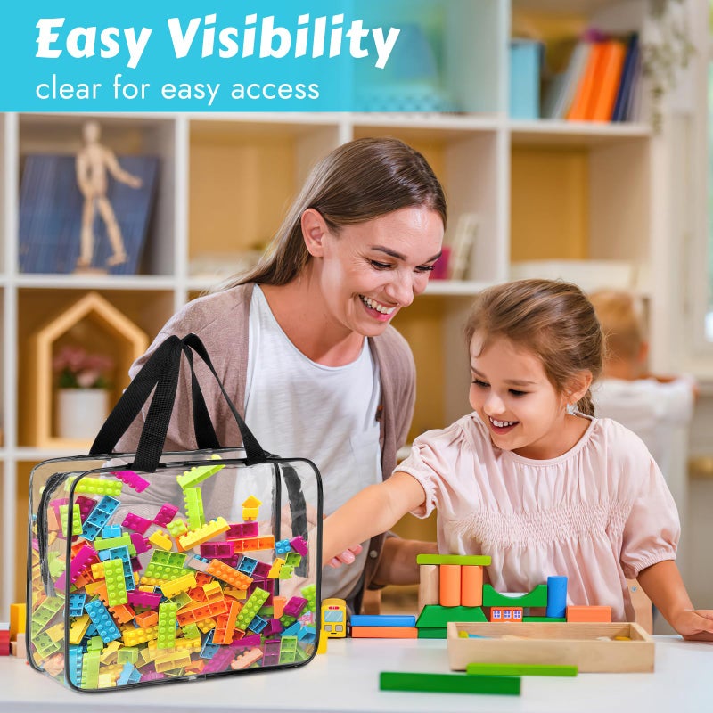 MOWPOG 4 Pack Toy Storage Bags, Clear PVC Toy Organizer with Zipper, Large Black Waterproof Reusable Toy Bags with Labels for Puzzles, Building Blocks, Board Game, Stationery, Kids Books - Image 4