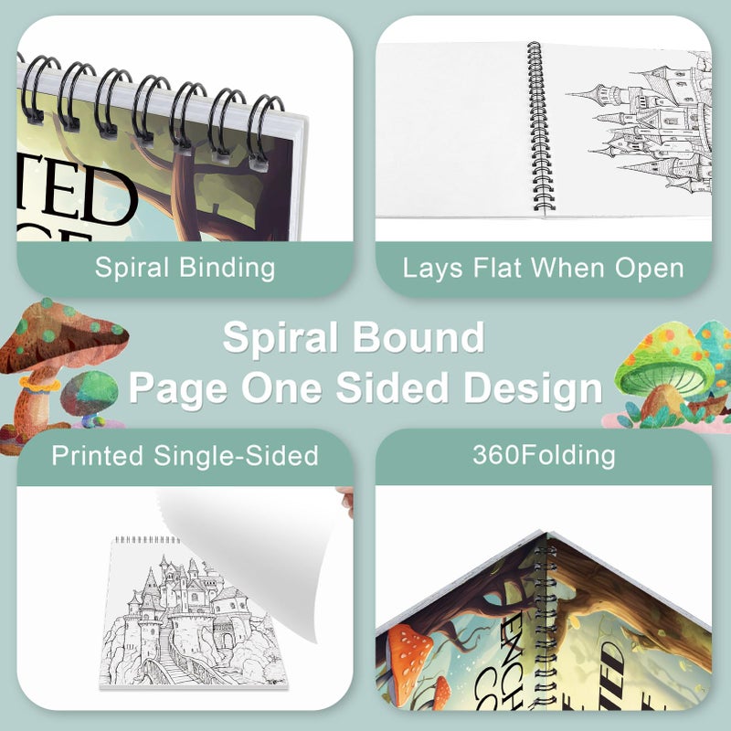 CKMOREL Coloring Book for Women Spiral Bound, Lay Flat While Coloring Adult Coloring Book One Sided Design Gift for Adult to Relax and Relieve Anxiety The Enchanted Cottage - Image 2