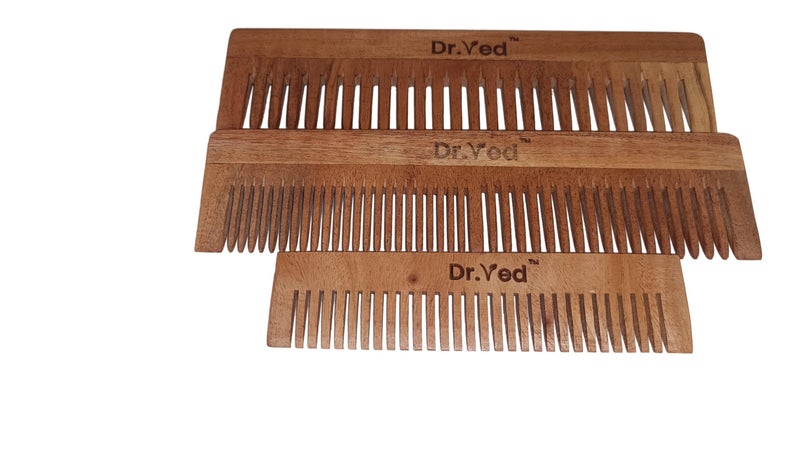 Dr. Ved Dr.Ved Neem Wood Combs (Set of 3) | Natural Hair Care | Anti-Static, Detangling & Scalp Stimulation | Handcrafted Eco-Friendly Neem Wooden Combs for All Hair Types - Image 1