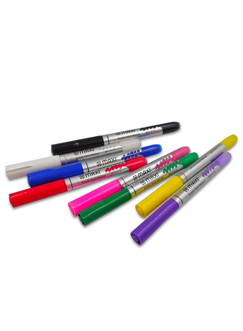 Maxi Maxi Acrylic Paint Markers 8 Assorted Colors (0.5-1mm) – Non-Toxic, Odorless, Ideal for Painting on Glass, Canvas, Wood, Plastic, Fabric, Metal, Leather, Ceramic.  - Image 2