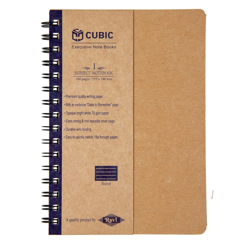 CUBIC ECO A5 Spiral Notebook – 160 Ruled Pages | Eco-Friendly Kraft Cover | Premium Wiro Bound Notebook for Office, School & Personal Use (Blue) - Image 1