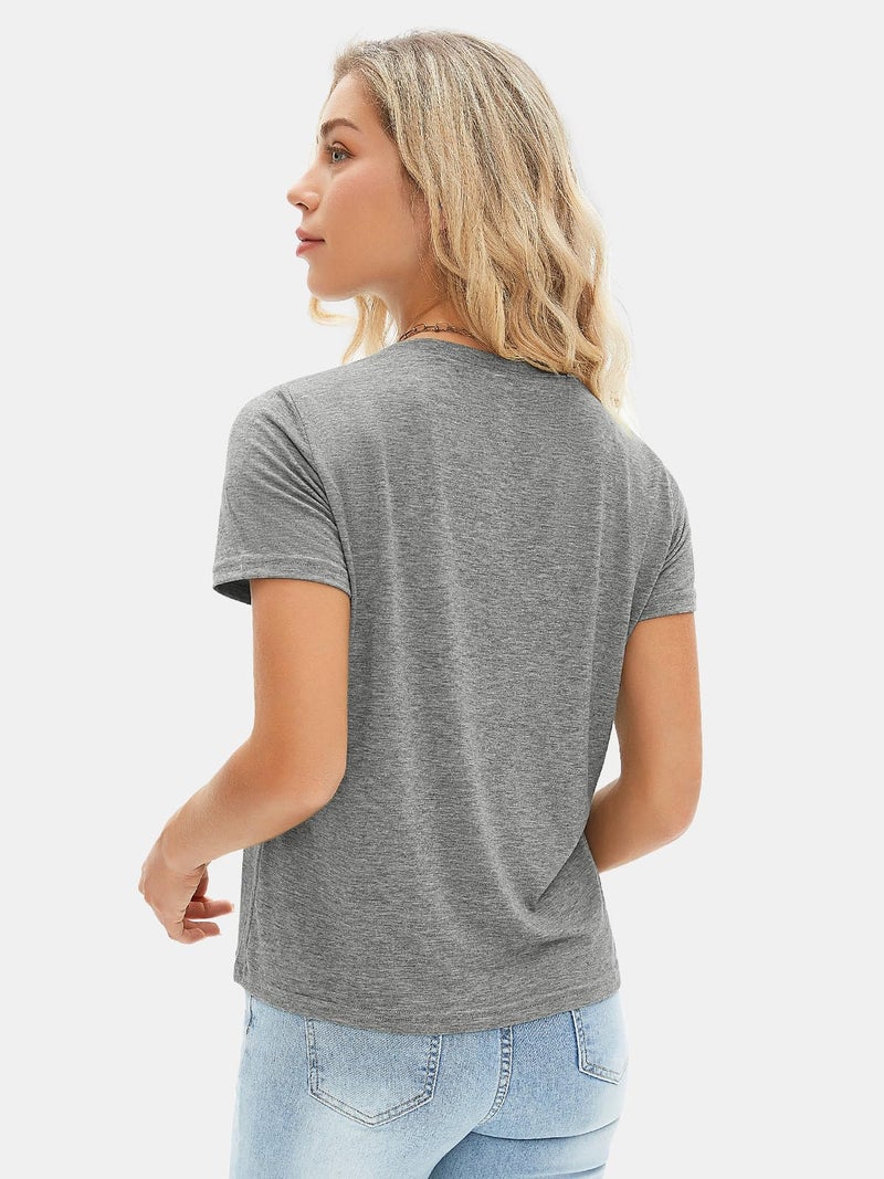 EXLURA Womens Summer Cute Crop Tops Short Sleeve Pleated Tshirts Crewneck Business Trendy Blouse Beach Vacation Outfits 2026 Grey - Image 5