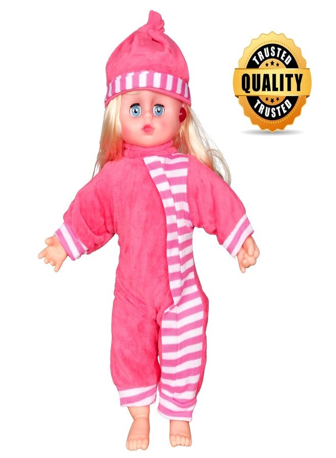 BUKILY Soft Baby Doll, 12 Inch Plush Toy with Striped Outfit and Matching Cap, Educational Play Doll for Kids (Blue) - Image 3