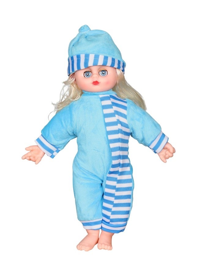 BUKILY Soft Baby Doll, 12 Inch Plush Toy with Striped Outfit and Matching Cap, Educational Play Doll for Kids (Blue) - Image 1