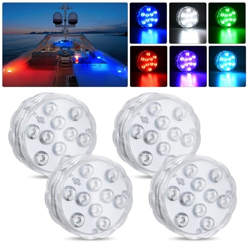 Nilight Marine Boat Light 4 PCS 10LED RGB Wireless Cabin Ambiance Multi Color Exterior Deck Lights Remote Control Submersible for Pontoon Sailboat Yacht Skeeter Fishing Bass Boats - Image 1