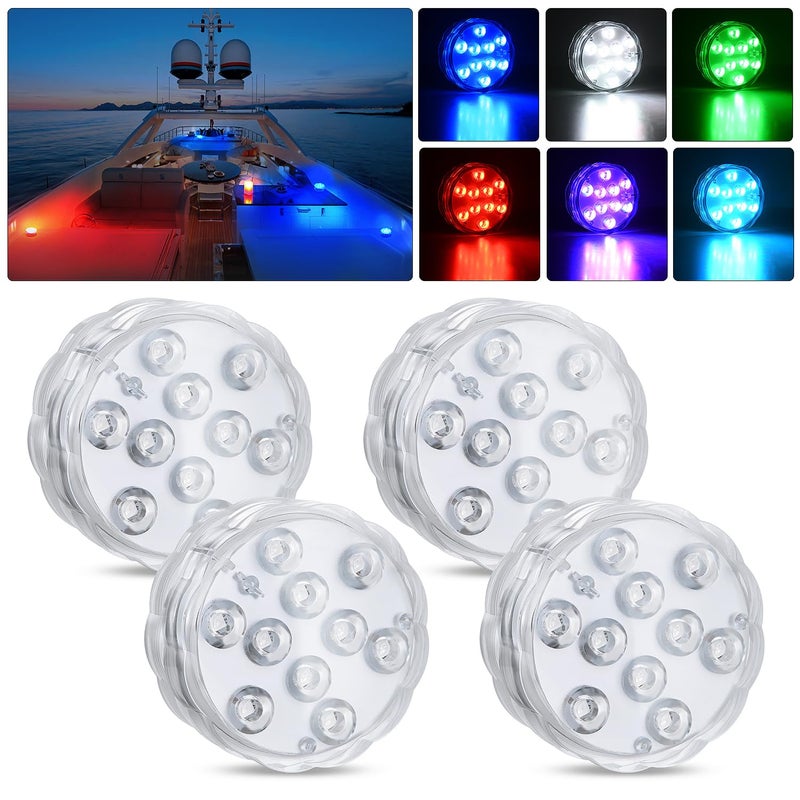 Nilight Marine Boat Light 4 PCS 10LED RGB Wireless Cabin Ambiance Multi Color Exterior Deck Lights Remote Control Submersible for Pontoon Sailboat Yacht Skeeter Fishing Bass Boats - Image 2