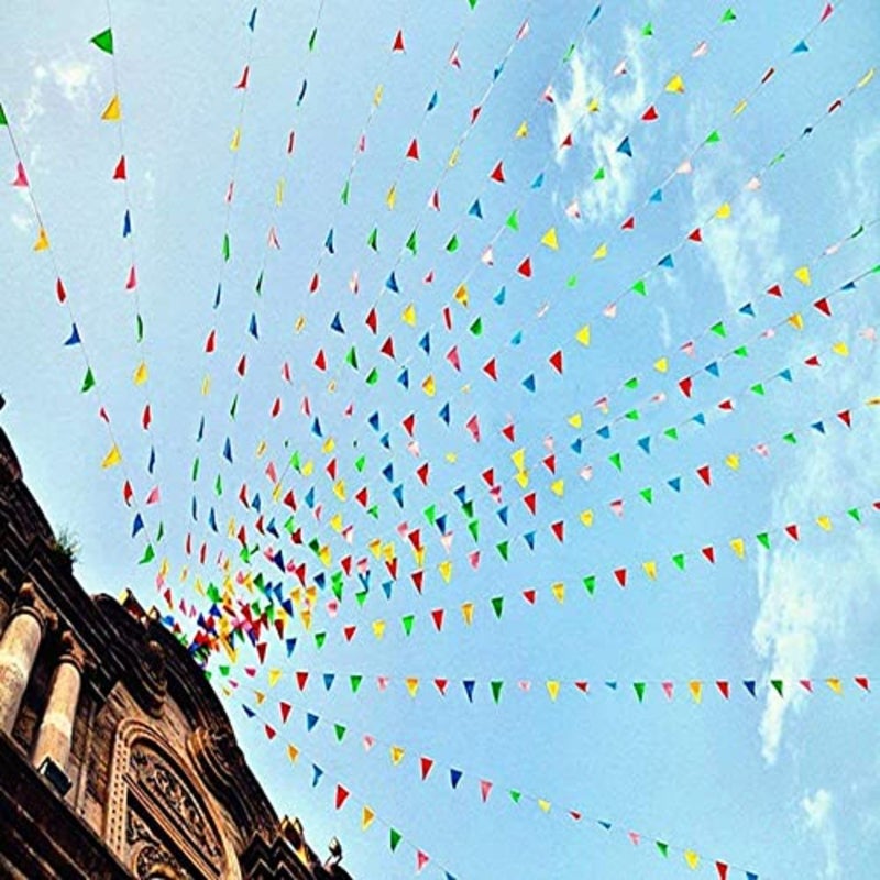 2.8m Colorful Triangle Flag Banner 10pcs Multicolor Paper Hanging Pennant Banner Bunting Garland for Indoor Outdoor Birthday Wedding Garden Home Decorations Party Supplies - Image 5