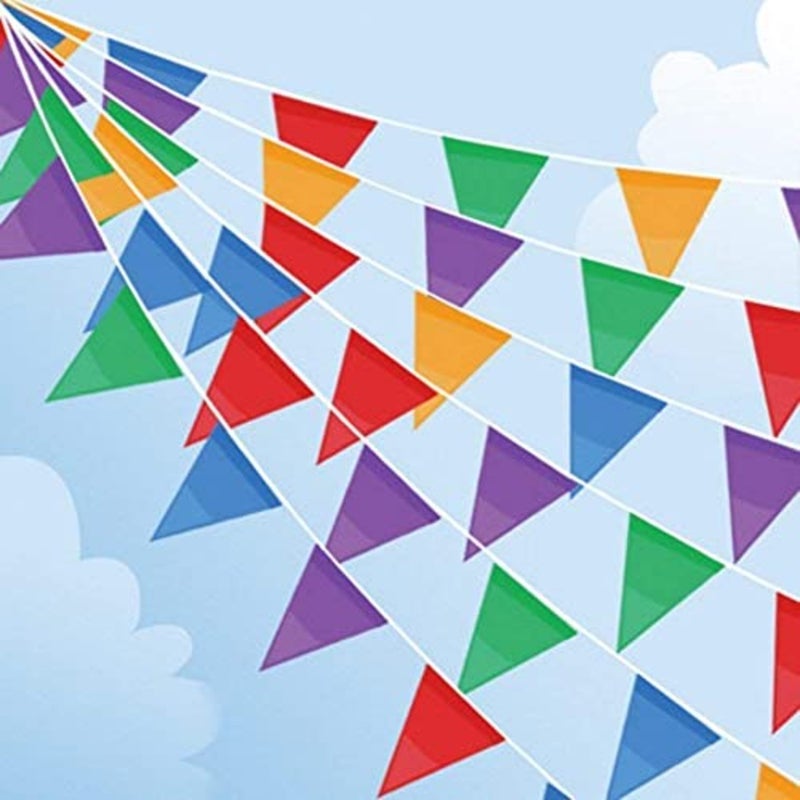 2.8m Colorful Triangle Flag Banner 10pcs Multicolor Paper Hanging Pennant Banner Bunting Garland for Indoor Outdoor Birthday Wedding Garden Home Decorations Party Supplies - Image 1