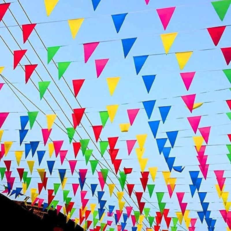 2.8m Colorful Triangle Flag Banner 10pcs Multicolor Paper Hanging Pennant Banner Bunting Garland for Indoor Outdoor Birthday Wedding Garden Home Decorations Party Supplies - Image 4
