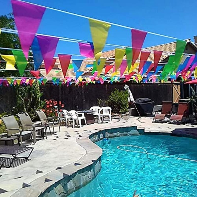 2.8m Colorful Triangle Flag Banner 10pcs Multicolor Paper Hanging Pennant Banner Bunting Garland for Indoor Outdoor Birthday Wedding Garden Home Decorations Party Supplies - Image 2