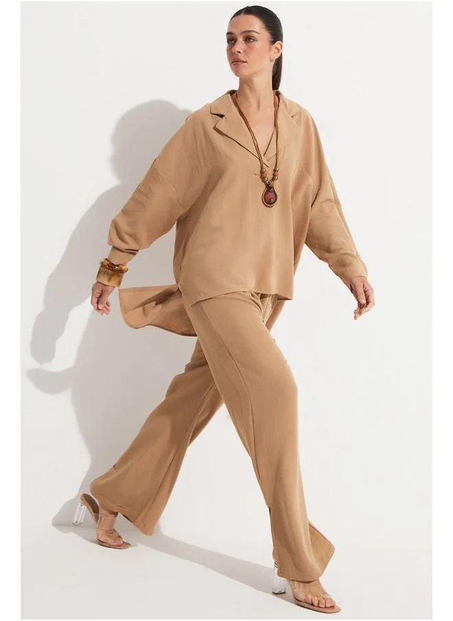 جون June Shirt Trousers Set Tan