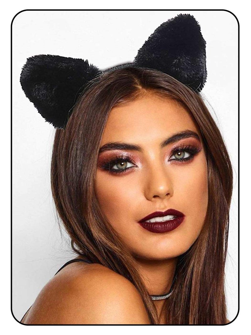 Catery Black Cat Ears Headband Halloween Fuzzy Cat Ears for Women - Image 2