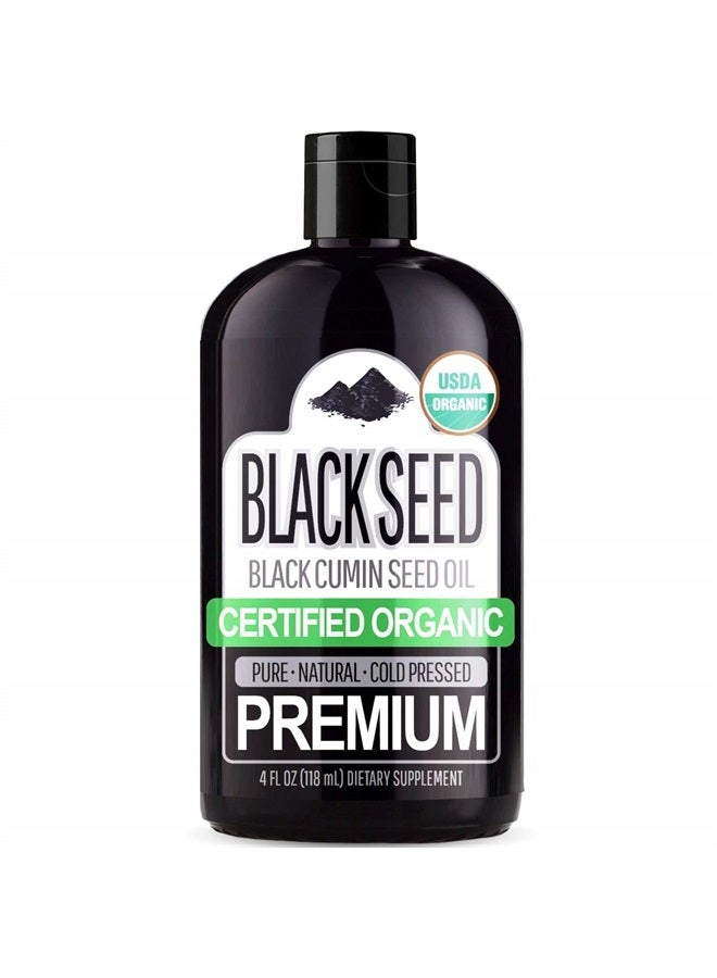 Organic Black Seed Oil (100% Pure & Natural Black Cumin Seed Oil - USDA Certified Organic) Cold Pressed, Premium Quality Free of Toxins, Heavy Metals, Pesticides, and Other Harmful Chemicals - 4oz Bot