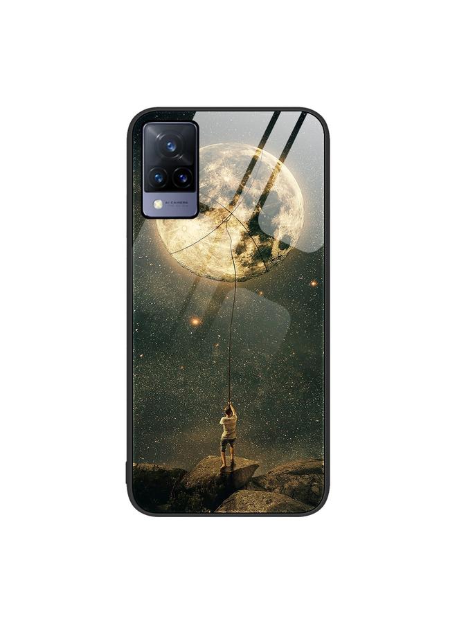 جرين تايجر جراب هاتف زجاجي ملون مطلي لهاتف vivo V21 (قمر) - Image 1