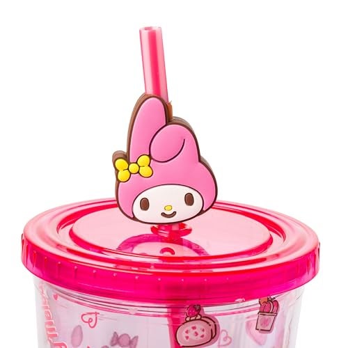 Silver Buffalo Sanrio My Melody Pink Strawberry Pattern Plastic Cold Cup with Lid and Topper Straw 24 Ounces - Image 2
