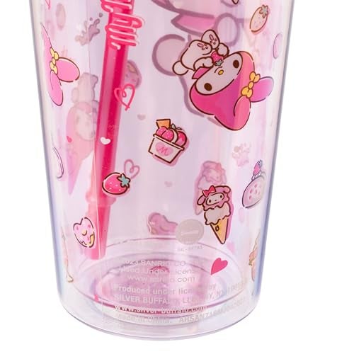 Silver Buffalo Sanrio My Melody Pink Strawberry Pattern Plastic Cold Cup with Lid and Topper Straw 24 Ounces - Image 3