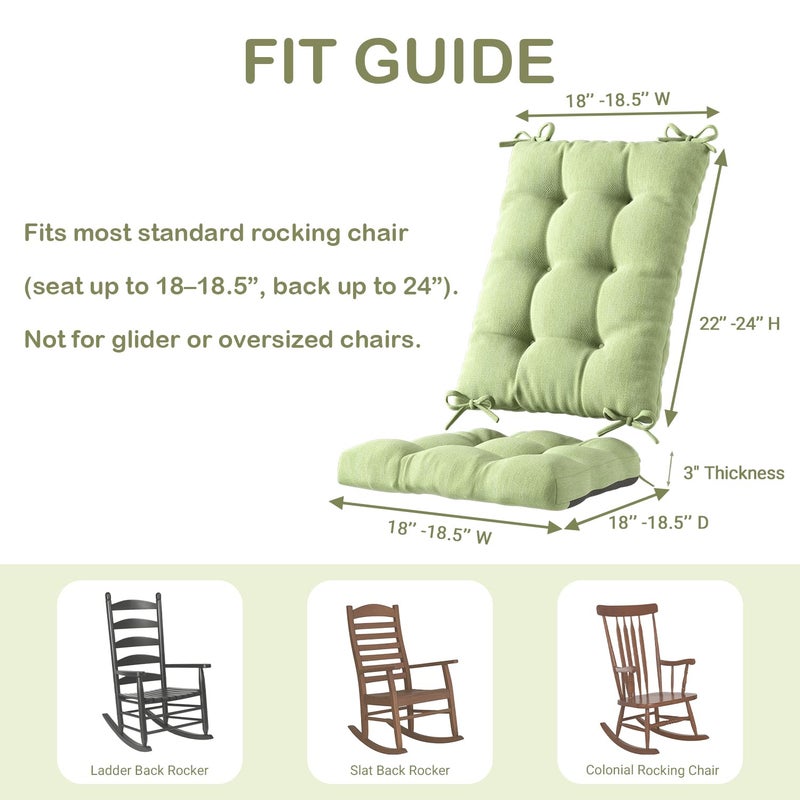 Codi Rocking Chair Cushions Outdoor, Water Resistant Rocker Chairs Replacement Cushion Set for Patio Porch Garden - Fits Most Standard Rockers, Sage 1PK - Image 3