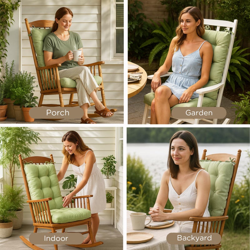 Codi Rocking Chair Cushions Outdoor, Water Resistant Rocker Chairs Replacement Cushion Set for Patio Porch Garden - Fits Most Standard Rockers, Sage 1PK - Image 2