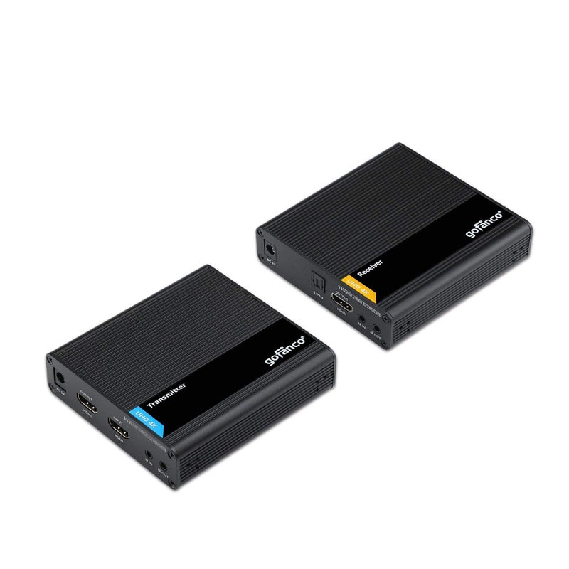 gofanco 4K HDMI 20 Extender Balun Over CAT67 Ethernet Cable Loopout on TX Up to 230ft 70m at 4K 60Hz YUV 444 HDR 18Gbps HDCP 22 Dual IR Toslink Audio Near Zero Latency HD20ExtAud