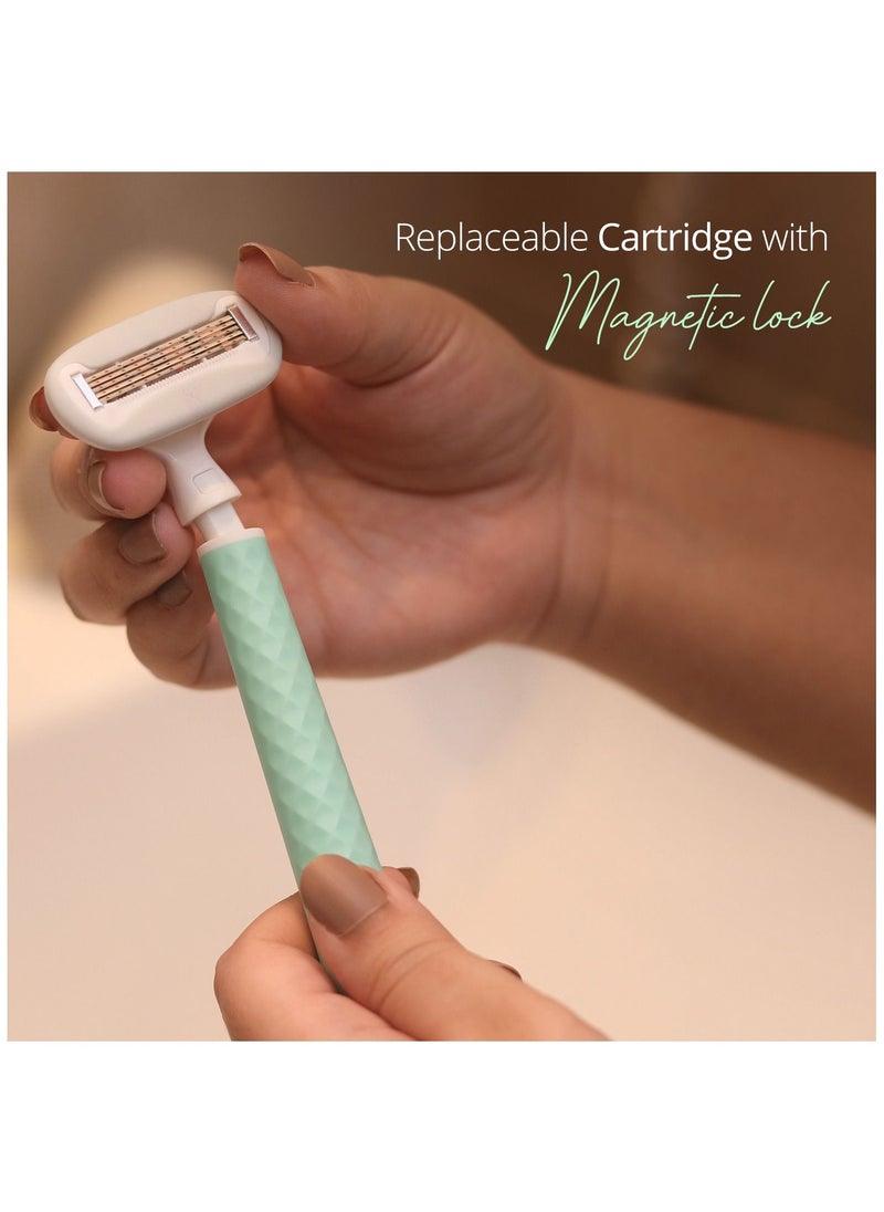 Carmesi Women Body Hair Removal Razor - Painless & Hassle Free Shave - 2 Way Pivot - Aloe Vera Vit E - Smooth 5-Blade Precision - Safe Hygienic  - Diamond Texture Handle - 1 Pc (Aqua Delight) - pzsku/Z68AC0645988AA5965322Z/45/_/1690800649/ba451e2c-9682-4ca1-a8a1-e973d9a0236c