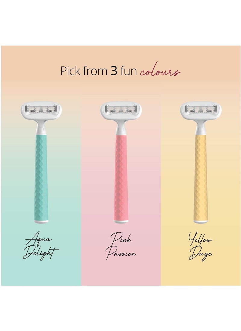 Carmesi Women Body Hair Removal Razor - Painless & Hassle Free Shave - 2 Way Pivot - Aloe Vera Vit E - Smooth 5-Blade Precision - Safe Hygienic  - Diamond Texture Handle - 1 Pc (Aqua Delight) - pzsku/Z68AC0645988AA5965322Z/45/_/1690800650/ad40c5a9-5a43-4ea6-8b6f-d05ab7e81631