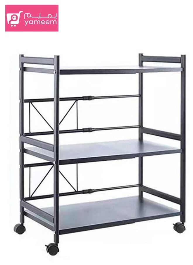 Yameem - Expandable Carbon Steel Microwave Oven Rack With 4 Wheels For kitchen Home - Image 1