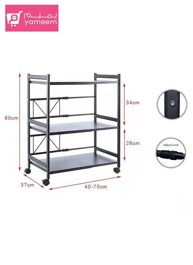 Yameem - Expandable Carbon Steel Microwave Oven Rack With 4 Wheels For kitchen Home - Image 1