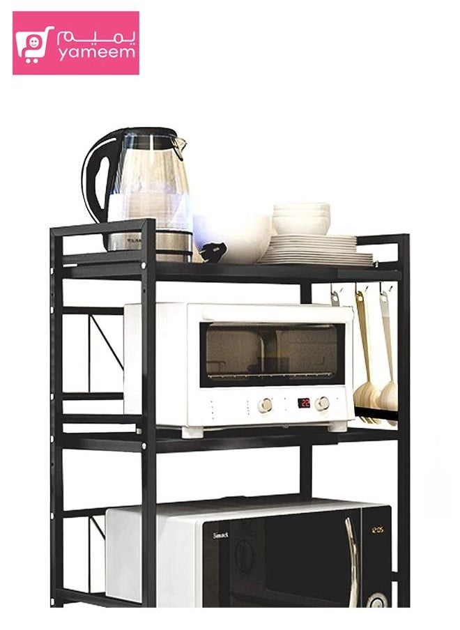Yameem - Expandable Carbon Steel Microwave Oven Rack With 4 Wheels For kitchen Home - Image 1