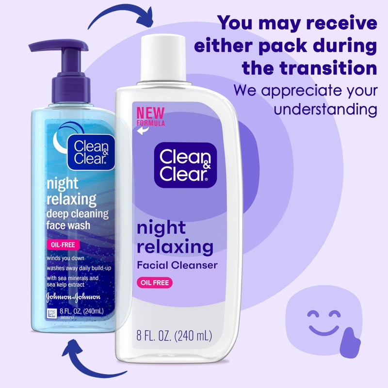 Clean & Clear Night Relaxing Oil-Free Deep Cleaning Face Wash with Deep Sea Minerals & Sea Kelp Extract, For All Skin Types, 8 fl. oz (Pack of 2) - Image 2