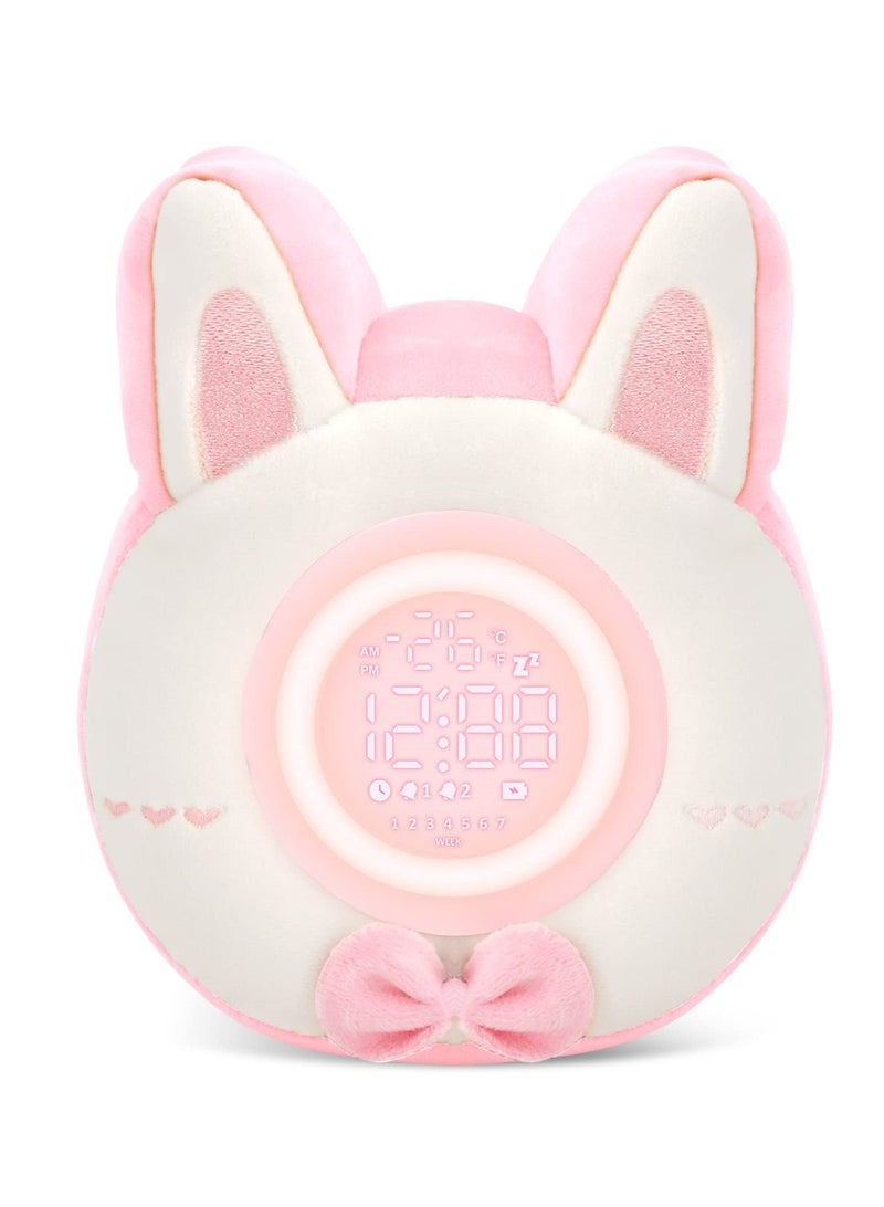 SYOSI Bunny Plush Alarm Clock Night Light, Cute Stuffed Animal with LED Display Clock and Adjustable Light, Ideal Gift for Kids, Teens, Girls, Women, Kawaii Birthday Present  - Image 1