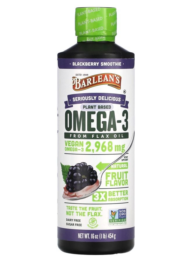 BARLEAN'S Seriously Delicious Omega3 from Flax Oil Blackberry Smoothie 2968 mg 16 oz (454 g) 